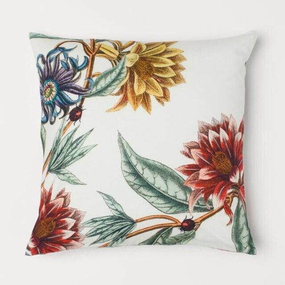 H&M Floral Pillow Cover | 20x20 Botanical Green Purple Yellow Red - Picture 1 of 6